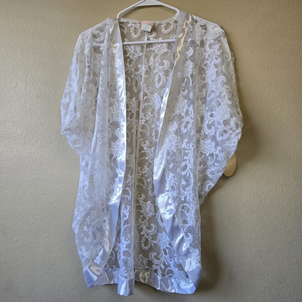 Vintage MARA Intimate Lace Satin Nylon Caplet Cocoon Cap Bed Jacket Lingerie NWT